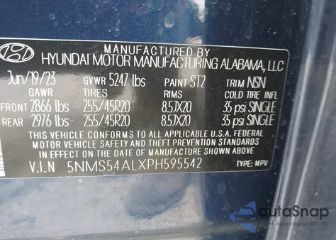 2023 Hyundai Santa Fe Calligraphy из США, поврежденный, VIN 5NMS54ALXPH595542